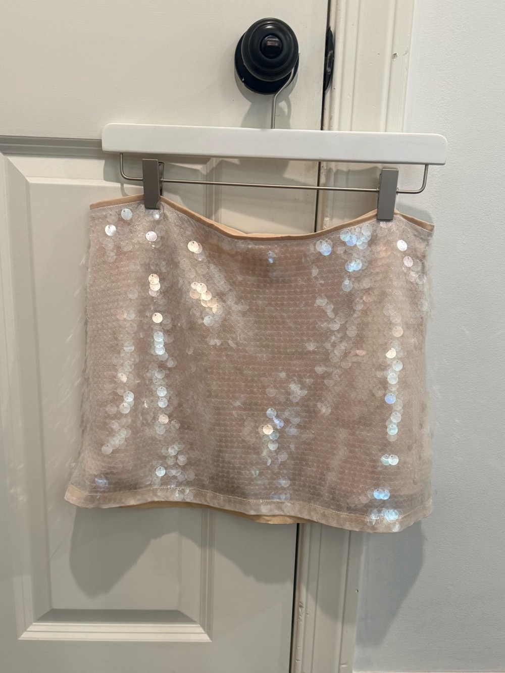 Beige Sequin Mini Skirt